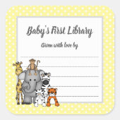 ジャングル動物の赤ちゃんシャワー蔵書票、本を持って来る スクエアシール (正面)