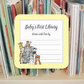 ジャングル動物の赤ちゃんシャワー蔵書票、本を持って来る スクエアシール