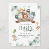 ジャングル動物の赤ちゃんシャワー 招待状 (正面/裏面)