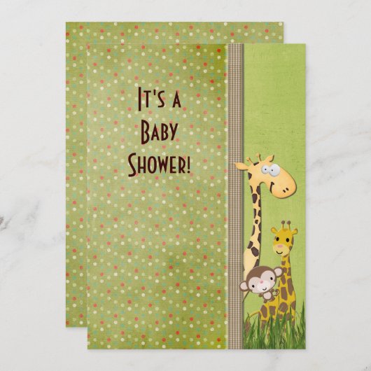 ジャングル動物の赤ちゃんシャワー 招待状 (正面/裏面)
