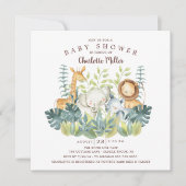 ジャングル動物の赤ちゃんシャワー 招待状 (正面)