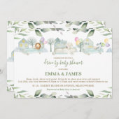 ジャングル動物の車，ベビーシャワーで緑を追う 招待状 (正面/裏面)