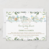 ジャングル動物の車，ベビーシャワーで緑を追う 招待状 (正面)