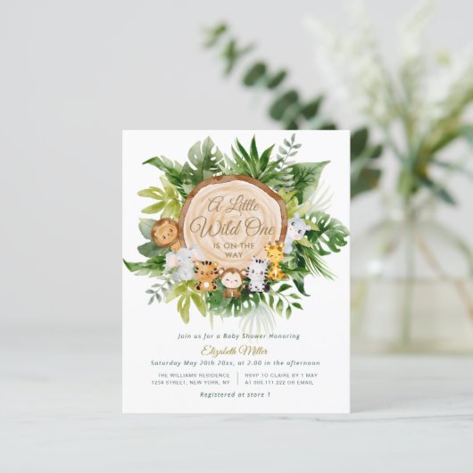 ジャングル動物の野生のワン赤ちゃんシャワーの招待状 (スタンド正面)