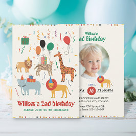 ジャングル動物の2歳誕生日招待状 招待状