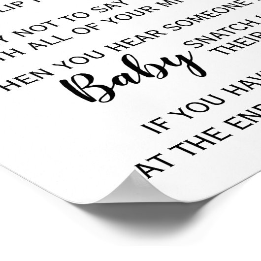 ジャングル動物は言わないベビーゲーム赤ちゃんシャワーのサイン ポスター (角)