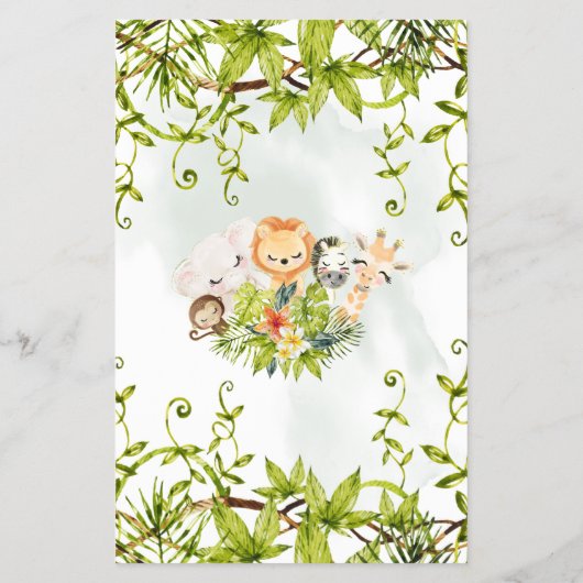 ジャングル動物は誰が赤ちゃんシャワーのゲームカードを推測 チラシ (裏面)