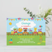 ジャングル動物を1歳の誕生日のサファリ·ワイルド·ワイン 招待状 (スタンド正面)