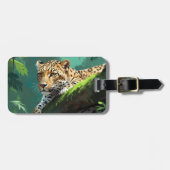 ジャングル動物アートに登場するリアルなヒョウ ラゲッジタグ (正面横)