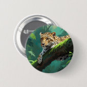 ジャングル動物アートに登場するリアルなヒョウ 缶バッジ (正面&裏面)
