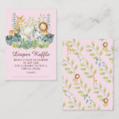 ジャングル動物ガールズベビーシャワーおむつラッフル エンクロージャーカード (正面/裏面)