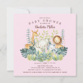 ジャングル動物ガールズベビーシャワー 招待状 (正面)