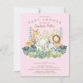 ジャングル動物ガールズベビーシャワー 招待状 (正面)