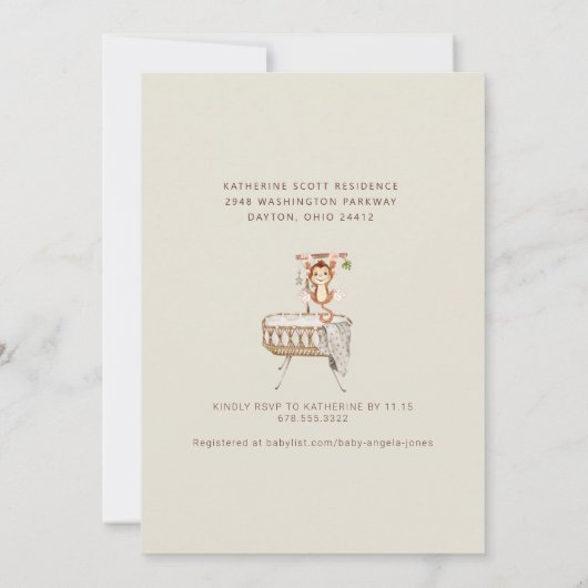 ジャングル動物クリームボーイベビーシャワー 招待状 (裏面)