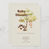 ジャングル動物クリームボーイベビーシャワー 招待状 (正面/裏面)