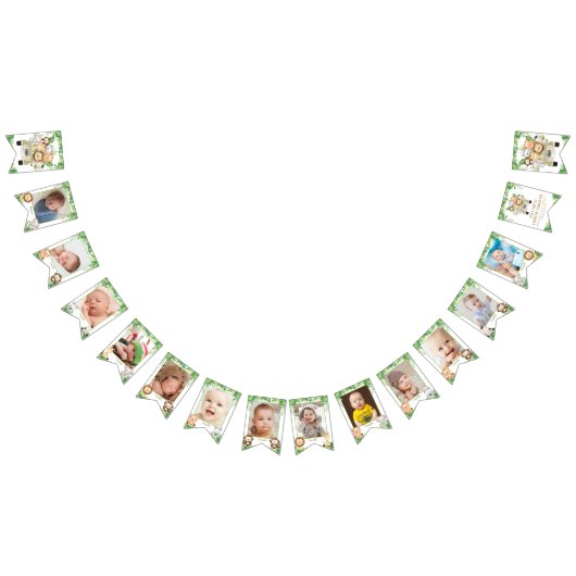 ジャングル動物サファリの誕生日写真の節目 バンティングフラッグ (全)