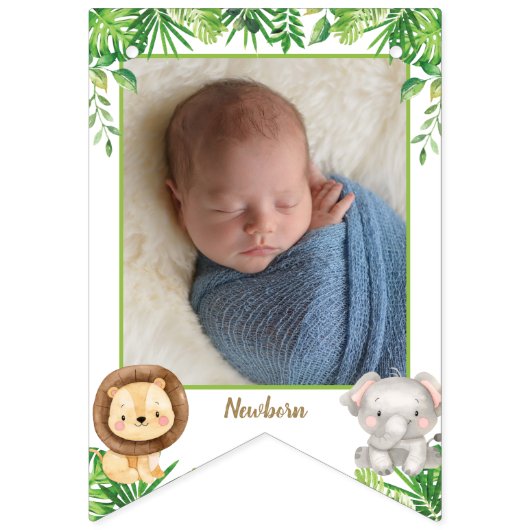 ジャングル動物サファリの誕生日写真の節目 バンティングフラッグ (第2の旗)