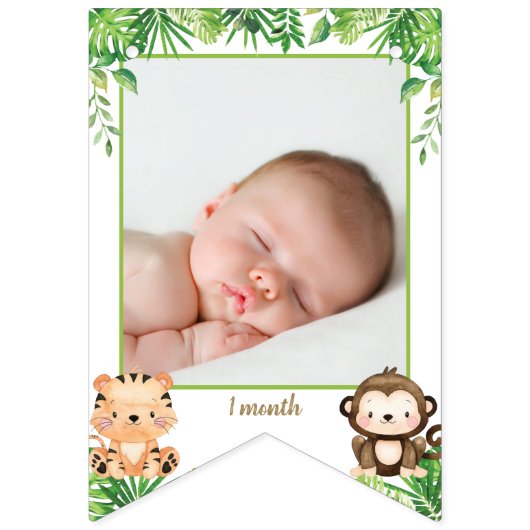 ジャングル動物サファリの誕生日写真の節目 バンティングフラッグ (第3の旗)