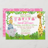 ジャングル動物サファリガールベビーシャワー招待状 招待状 (正面/裏面)