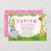 ジャングル動物サファリガール赤ちゃんシャワー挿入カード 招待状 (正面/裏面)