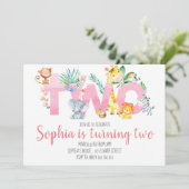 ジャングル動物サファリピンクの2歳の誕生日の少女がかわいい 招待状 (スタンド正面)