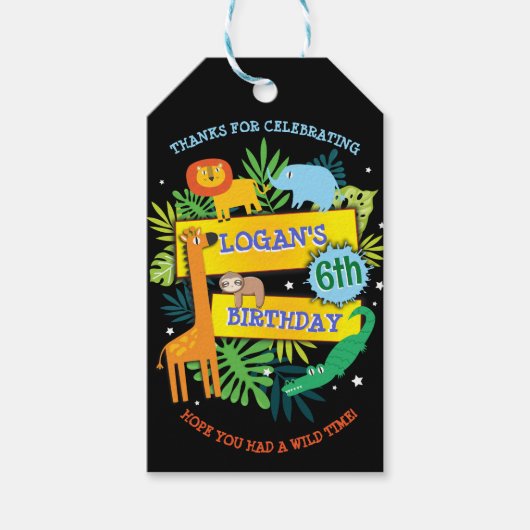 ジャングル動物サファリ動物園誕生日紙 ギフトタグ (正面)