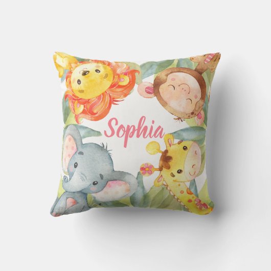 ジャングル動物サファリ子供部屋ベビーガールピンクかわいい クッション (裏面)