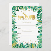 ジャングル動物サファリ招待状 記入用 ゴールド 招待状 (正面/裏面)