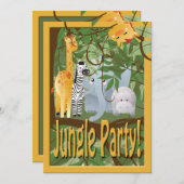 ジャングル動物サファリ誕生パーティー招待状 招待状 (正面/裏面)