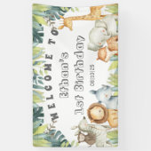 ジャングル動物サファリ1歳の誕生日ウェルカムパーティー 横断幕 (縦)