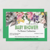 ジャングル動物ゼブラゾウかわいい赤ちゃんシャワー 招待状 (正面/裏面)