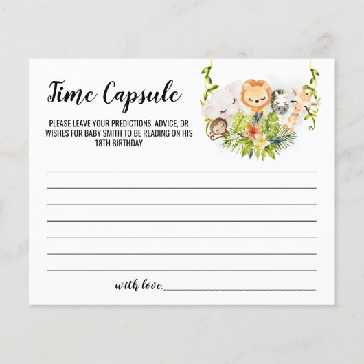 ジャングル動物タイムカプセルアドバイスベビーカード チラシ (正面)