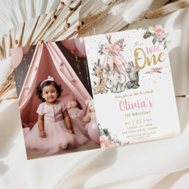 ジャングル動物トライバルワイルドワン誕生日の写真 招待状