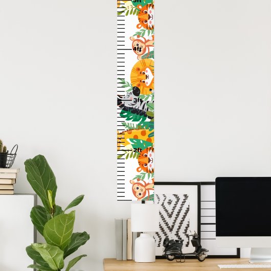 ジャングル動物パーソナライズされた男の赤ちゃん成長図 ポスター (ホームオフィス)