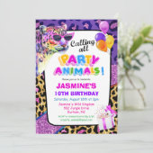ジャングル動物パーティーの女の子の誕生日招待状 招待状 (スタンド正面)