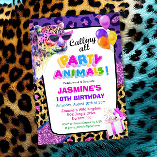 ジャングル動物パーティーの女の子の誕生日招待状 招待状