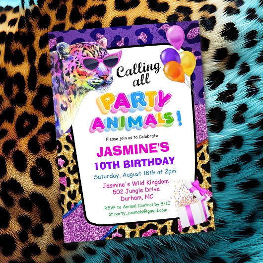 ジャングル動物パーティーの女の子の誕生日招待状 招待状