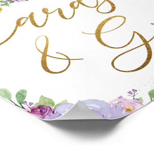 ジャングル動物パープルフローラカードとギフトサイン ポスター (角)