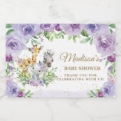 ジャングル動物パープルフローラ赤ちゃんシャワーの好意 スパークリングワインラベル (シングルラベル)