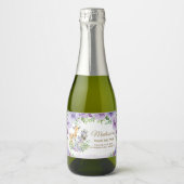 ジャングル動物パープルフローラ赤ちゃんシャワーの好意 スパークリングワインラベル (正面)