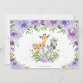 ジャングル動物パープルフローラ1st誕生日の写真 サンキューカード (裏面)