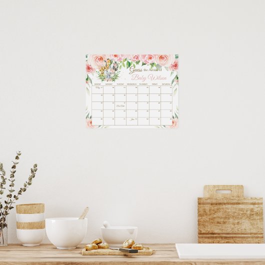 ジャングル動物フローラ推測ベビーの到着ゲーム ポスター (キッチン)