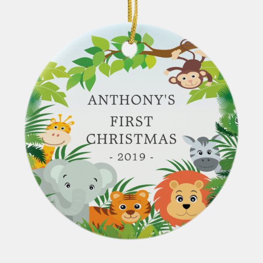 ジャングル動物ベビーの写真クリスマスオーナメント セラミックオーナメント (正面)