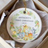 ジャングル動物ベビーの写真クリスマスオーナメント セラミックオーナメント