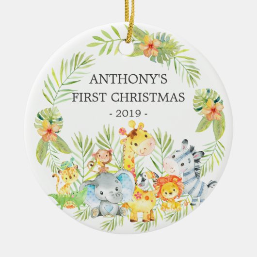 ジャングル動物ベビーの写真クリスマスオーナメント セラミックオーナメント (正面)