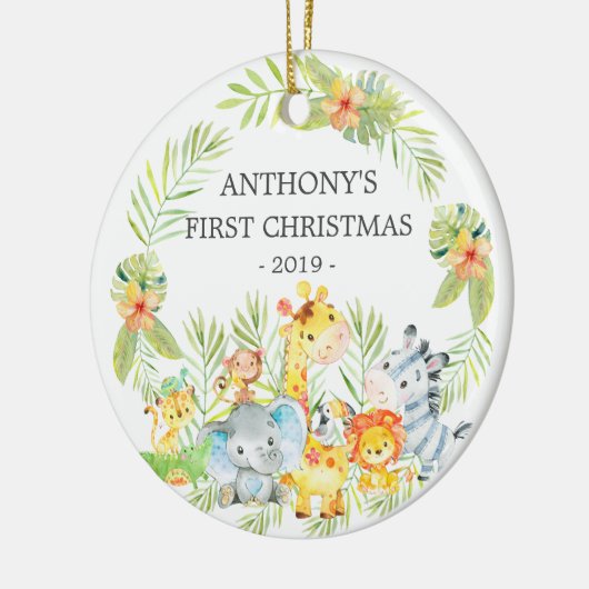 ジャングル動物ベビーの写真クリスマスオーナメント セラミックオーナメント (左)