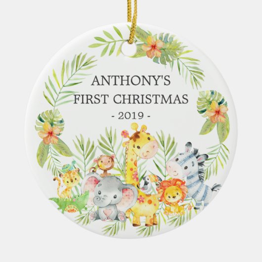 ジャングル動物ベビーの写真クリスマスオーナメント セラミックオーナメント (正面)