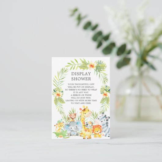 ジャングル動物ベビーシャワーギフトディスプレイシャワー エンクロージャーカード (スタンド正面)