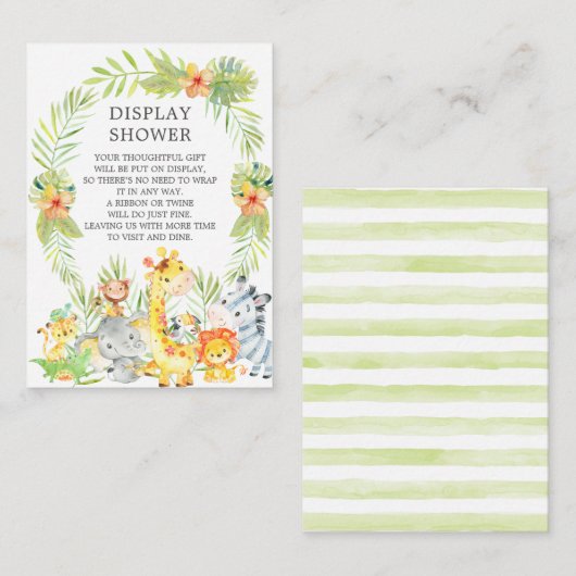 ジャングル動物ベビーシャワーギフトディスプレイシャワー エンクロージャーカード (正面/裏面)