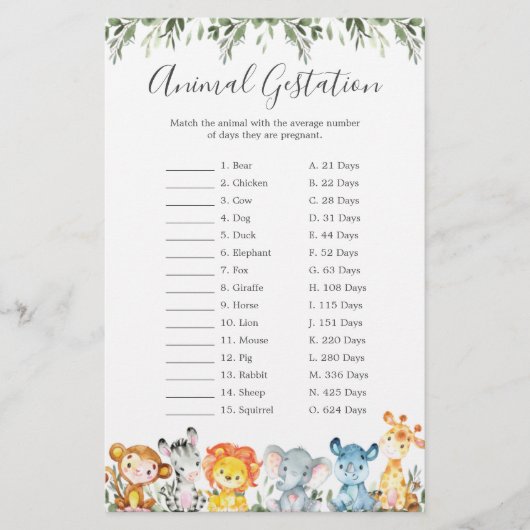 ジャングル動物ベビーシャワー動物の妊娠ゲーム (正面)